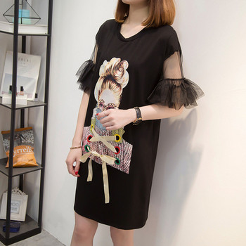 Modern női ruha rátéttel és nyakkendővel, két színben