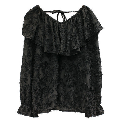 Stílusos női blúz V-nyakkal és három színben hímzéssel