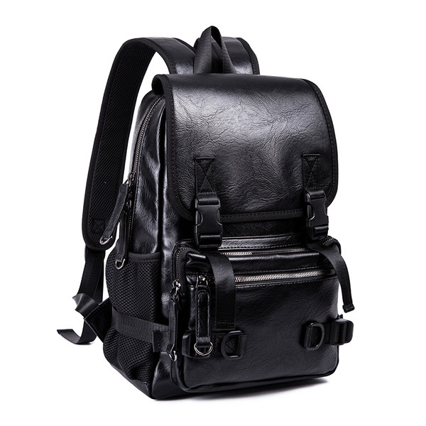 Öko bőrből készült modern férfi hátizsák fekete színben