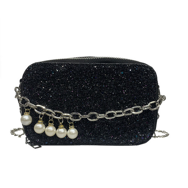 Aktuális női táska gyöngyökkel és fém fogantyúval három színben