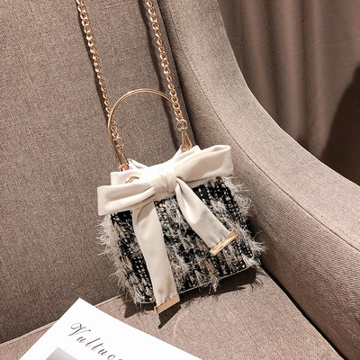 Új modell női táska szalaggal, fém fogantyúval és lánccal