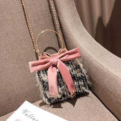 Új modell női táska szalaggal, fém fogantyúval és lánccal