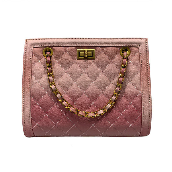 Modern női táska fémlánccal, rózsaszín, kék és fekete színben