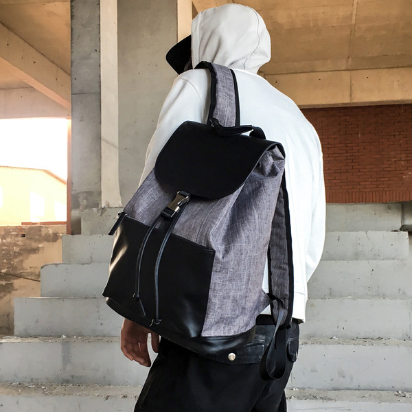 Férfi hátizsák fűzővel és öko bőrrel, három színben