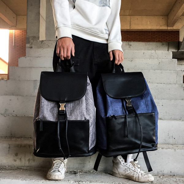 Férfi hátizsák fűzővel és öko bőrrel, három színben