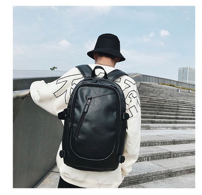 Öko bőrből készült férfi hátizsák fekete színű cipzárral