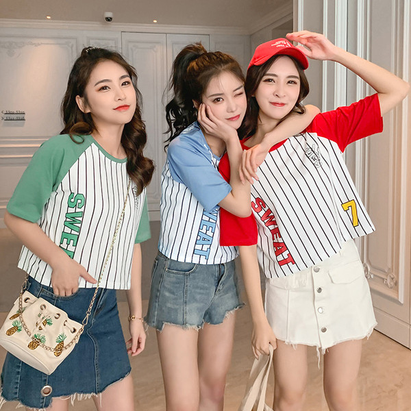 Női sport csíkos póló három színben