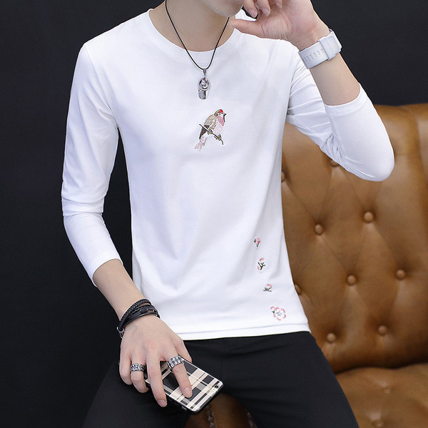 Férfi blúz hosszú ujjal, fehér és fekete hímzéssel