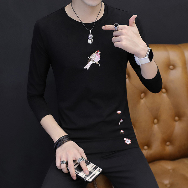 Férfi blúz hosszú ujjal, fehér és fekete hímzéssel