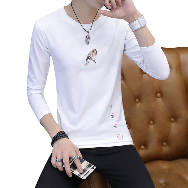 Férfi blúz hosszú ujjal, fehér és fekete hímzéssel