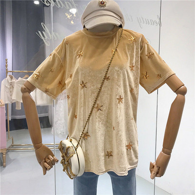 Modern női póló flitter elemekkel, több színben