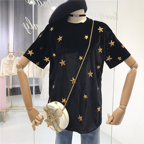 Modern női póló flitter elemekkel, több színben