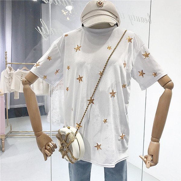 Modern női póló flitter elemekkel, több színben