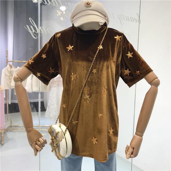 Modern női póló flitter elemekkel, több színben