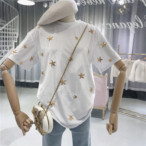 Modern női póló flitter elemekkel, több színben