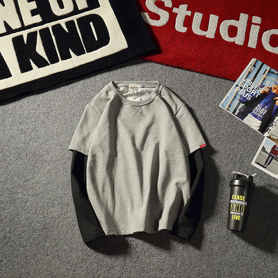 Férfi alkalmi blúz O-alakú gallérral, fekete és szürke színben