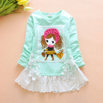 Модерна детска блуза за момичета в три цвята с дантела и апликация