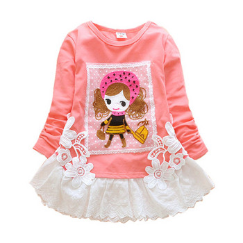 Модерна детска блуза за момичета в три цвята с дантела и апликация