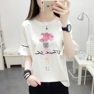 Női póló fehér, rózsaszín és fekete mintával