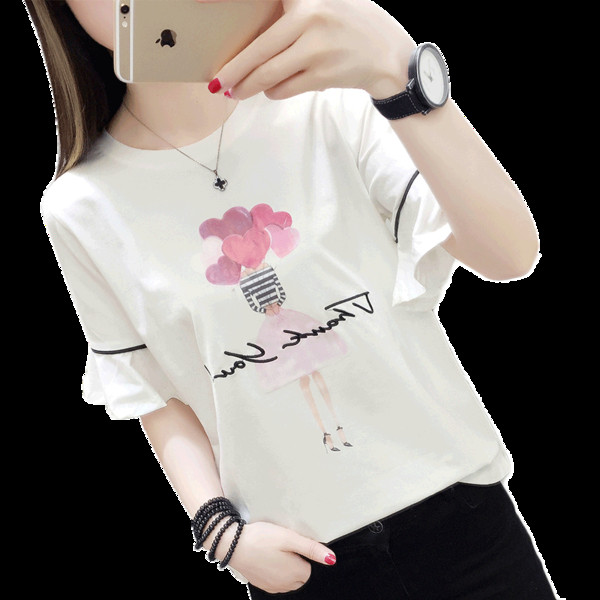 Női póló fehér, rózsaszín és fekete mintával