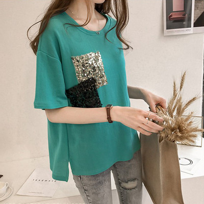 Női póló széles modell flitterekkel több színben