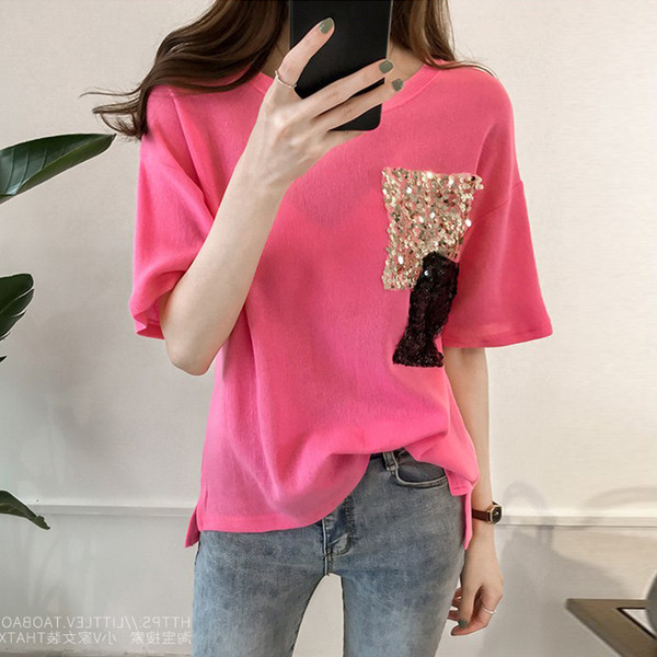 Női póló széles modell flitterekkel több színben