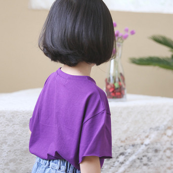 Детска модерна блуза с къс ръкав и надпис в няколко цвята