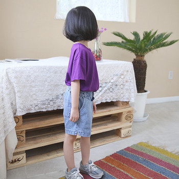Детска модерна блуза с къс ръкав и надпис в няколко цвята