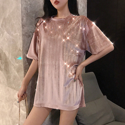 Modern női bársony póló kövekkel, három színben