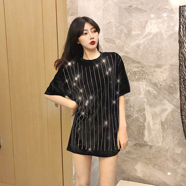 Modern női bársony póló kövekkel, három színben