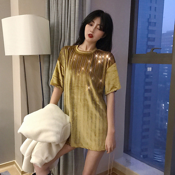 Modern női bársony póló kövekkel, három színben