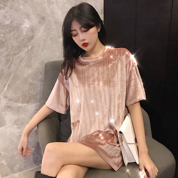 Modern női bársony póló kövekkel, három színben