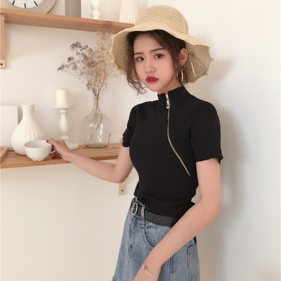 Lezser női blúz, rövid ujjal, oldalsó cipzárral, három színben