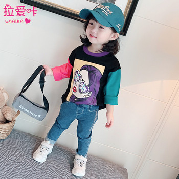 Модерна детска блуза с апликация за момичета в два цвята