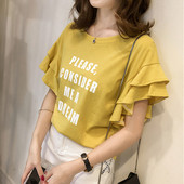 Modern női póló sárga és rózsaszín felirattal