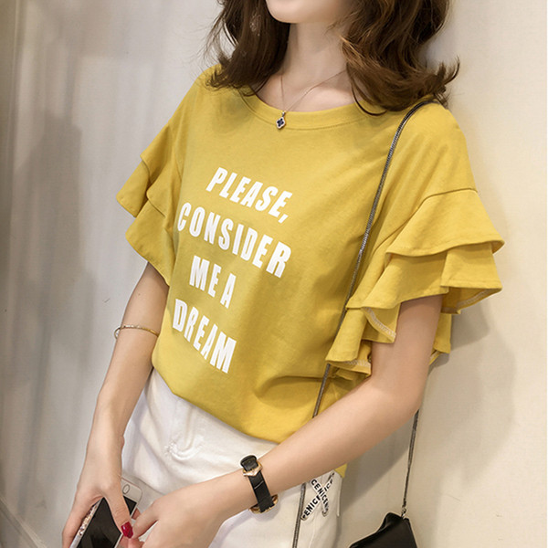 Modern női póló sárga és rózsaszín felirattal