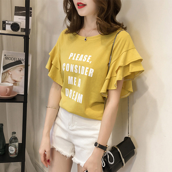 Modern női póló sárga és rózsaszín felirattal