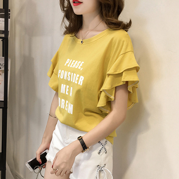 Modern női póló sárga és rózsaszín felirattal