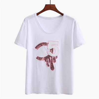 Modern női póló elemmel - fehér flitterekkel