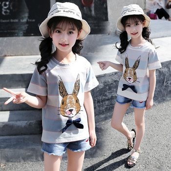 Модерна детска тениска с апликация и панедлка за момичета