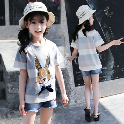 Модерна детска тениска с апликация и панедлка за момичета