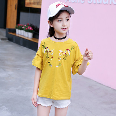 Stílusos gyerekblúz csupasz vállval és hímzéssel lányoknak két színben