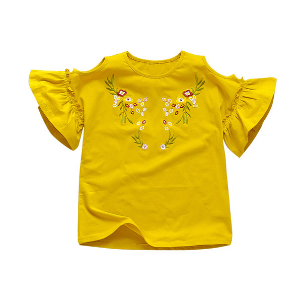 Stílusos gyerekblúz csupasz vállval és hímzéssel lányoknak két színben