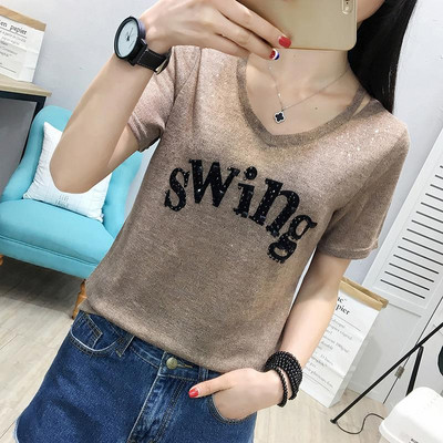 Fényes női póló három színben felirattal