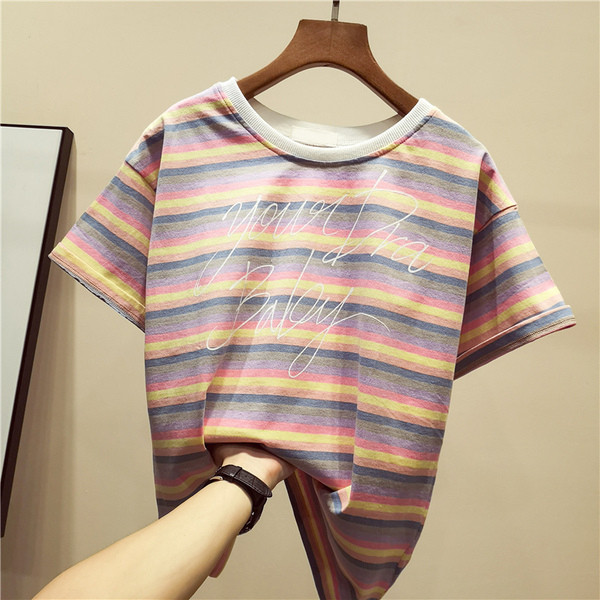 Csíkos női póló két színben felirattal