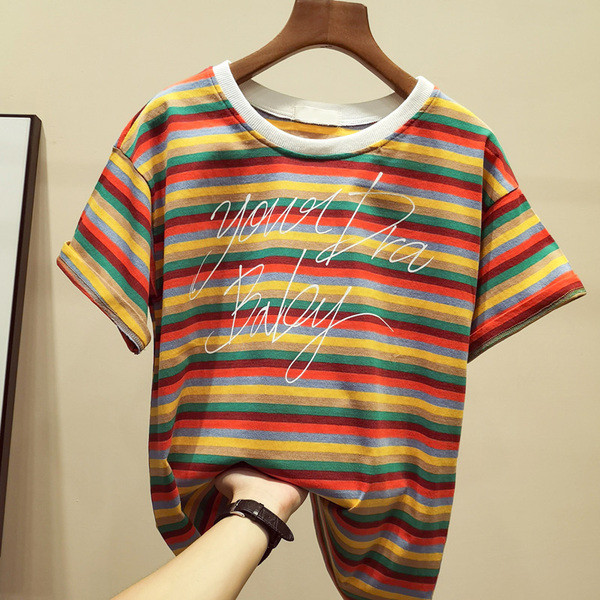 Csíkos női póló két színben felirattal