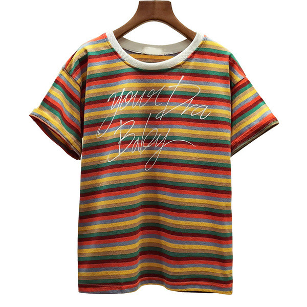 Csíkos női póló két színben felirattal