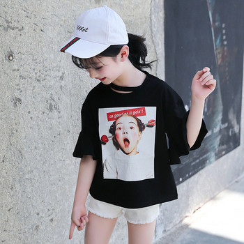 Μοντέρνα παιδική μπλούζα για κορίτσια με κοντό μανίκι και εκτύπωση