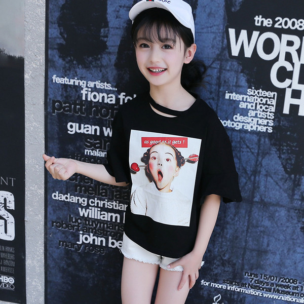 Modern, rövid ujjú, mintás gyerekblúz lányoknak