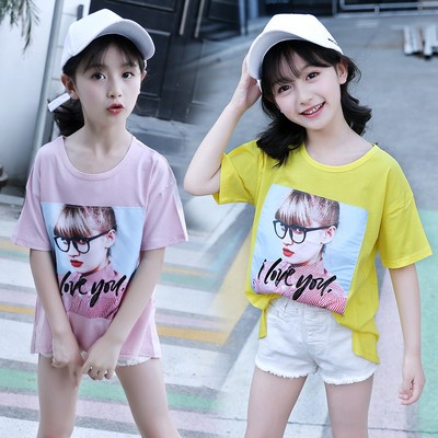 Детска ежедневна блуза в розов и жълт цвят за момичета с щампа